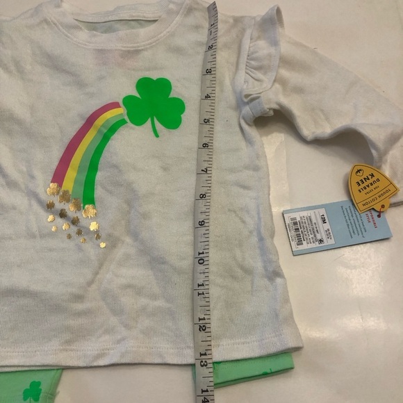 Cat & Jack Baby Girl Shamrock Rainbow Ruffle Long sleeves Pants Two Pc Set 12M - Picture 7 of 10